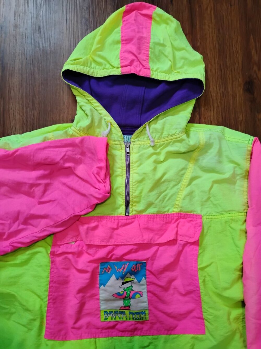 Vintage Banana Moon Top Wave No Way Out Neon Windbreaker Coat Jacket